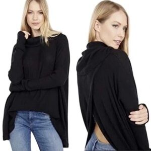 NWT Free People Womens Juicy Long Sleeve Waffle Cowl Neck Shirt Top Black Medium